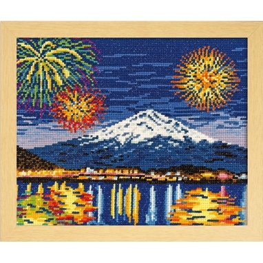 河口湖冬花火と富士山