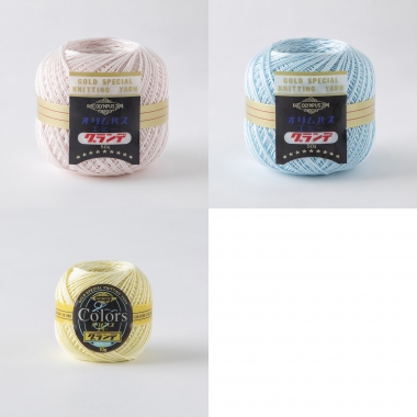 26-2：エミーグランデ50g玉巻　100番色2玉使用、26-3：エミーグランデ50g玉巻　351番色1玉使用、26-4：エミーグランデ＜カラーズ＞10g玉巻　540番色3玉使用